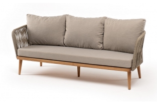 MR1002171 диван 3-местный плетеный из роупа, основание дуб, роуп серо-коричневый 23мм, ткань бежевая